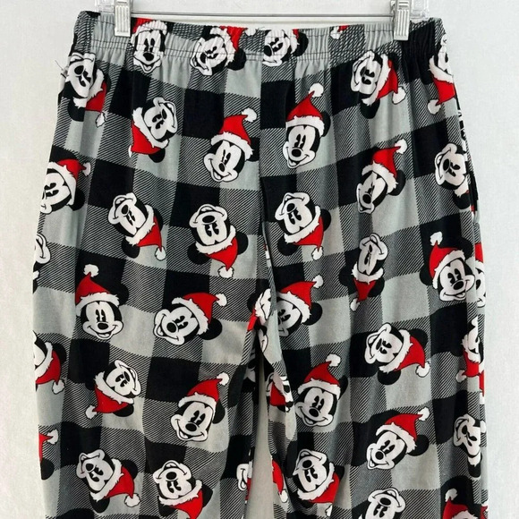 Disney Mickey Mouse Pajama Pants Womens L Gray Plaid Christmas Holiday Pull On - Picture 2 of 9